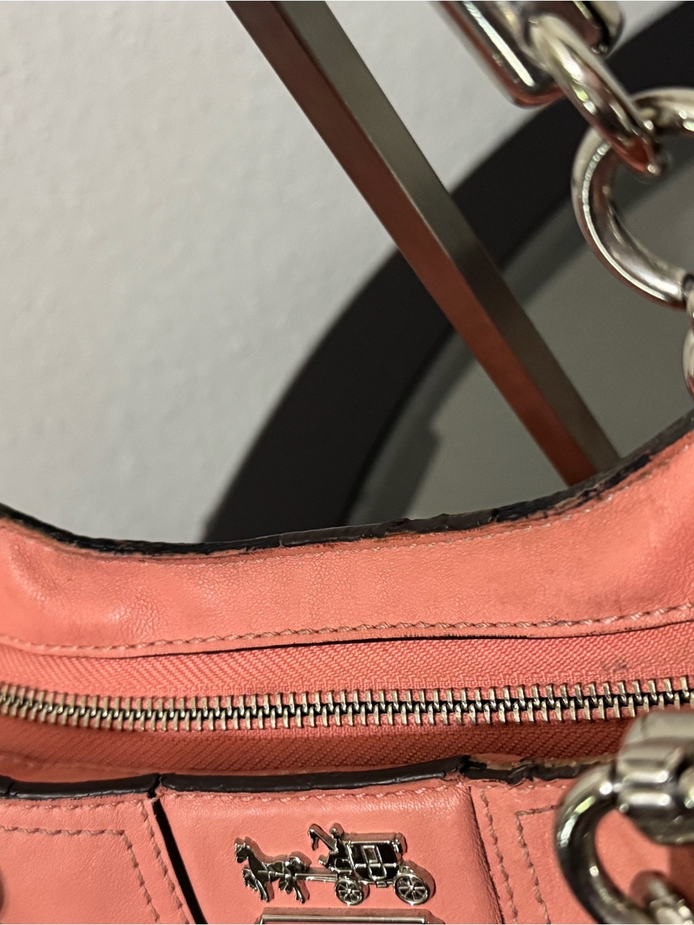 Coach Madison(Maggie) woven Leather Tote/Satchel - Coral Pink - Picture 4 of 16